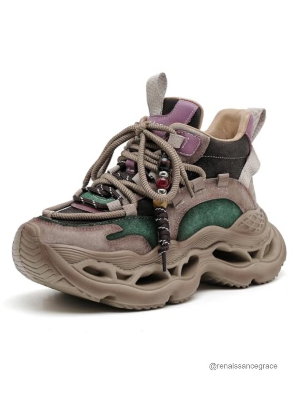 Women's Chunky Wedge Walking Shoes Lace-Up Platform Comfort Slip-Resistant